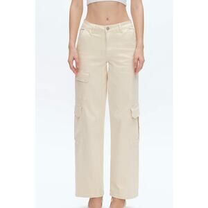 Bayeas High Rise Wide Leg Beige Cargo Jeans Size 26 NWT Stretchy Utility